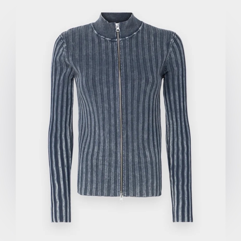 Elegant Blue Samsoe Zip-Up Ribbed Cardigan